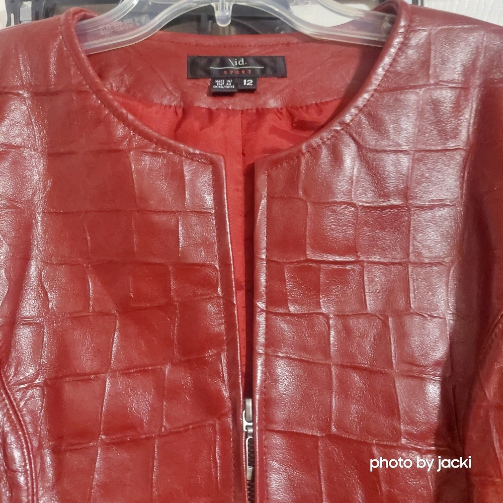 Dark Red 100% genuine leather jacket w/alligator patterm